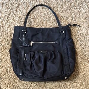 Black Tote Bag with Structured Design and Silver Hardware